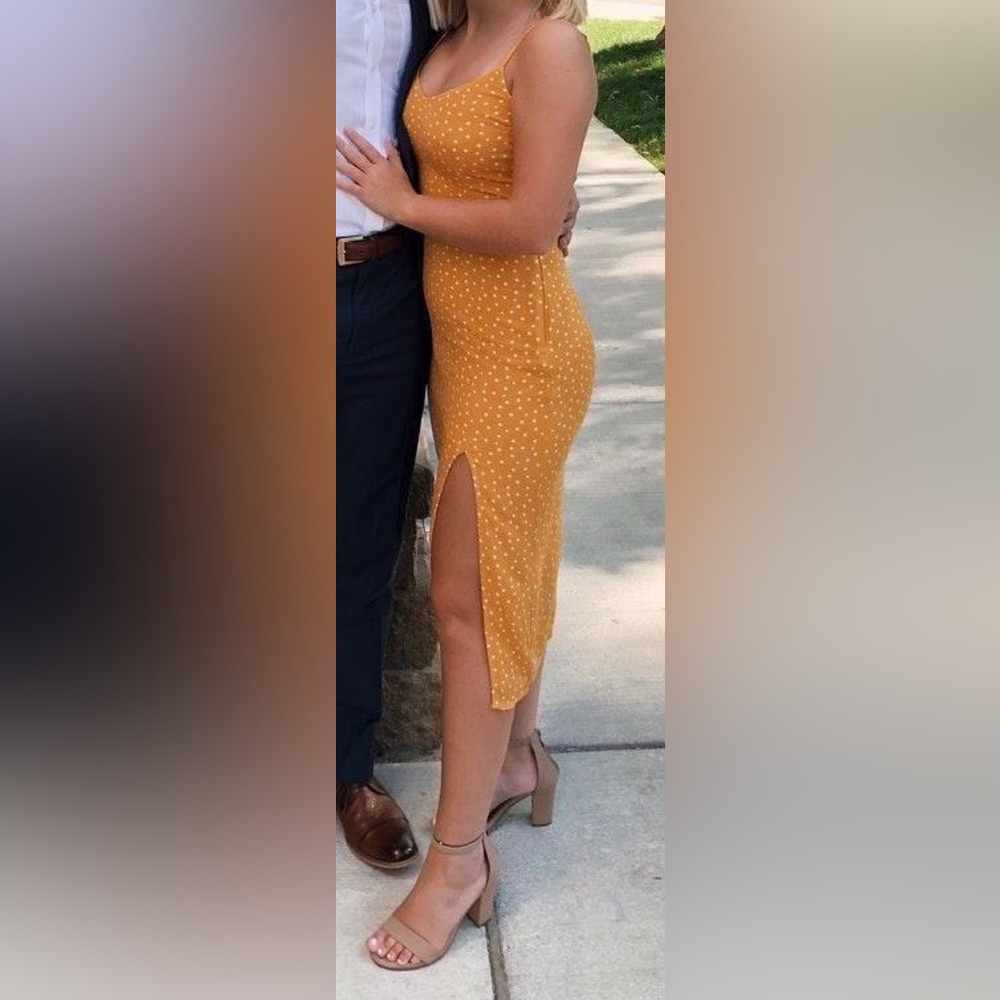 Abercrombie & Fitch Yellow Polka Dot Midi Dress